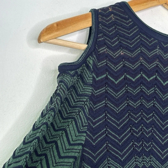 Missoni Fit & Flare Green Blue Chevron Print Open Shoulder Knit Dress Sz 2 - Picture 4 of 12